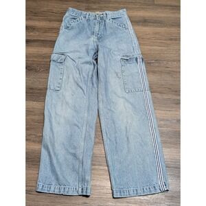 Corniche Kids  90s Wide Leg Cargo Jeans Light Wash Side Stripe Size 16